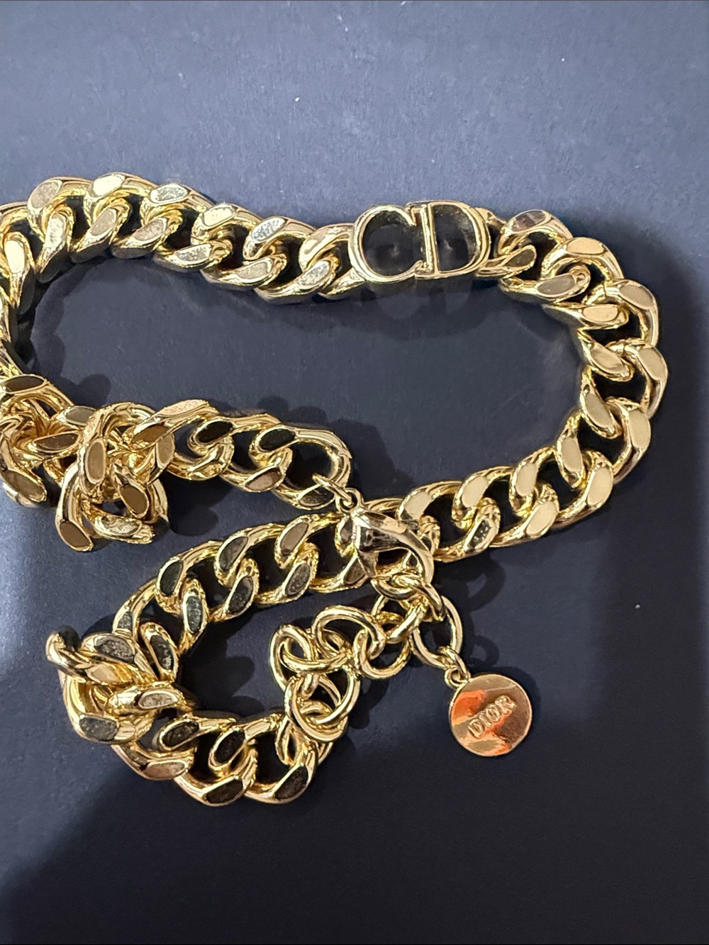 Dior Gold-Tone Chunky Link Necklace with Signature CD Logo